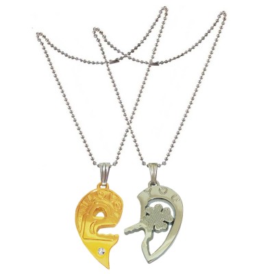 Two Pieces Couple Heart Shape Necklace by Menjewell 